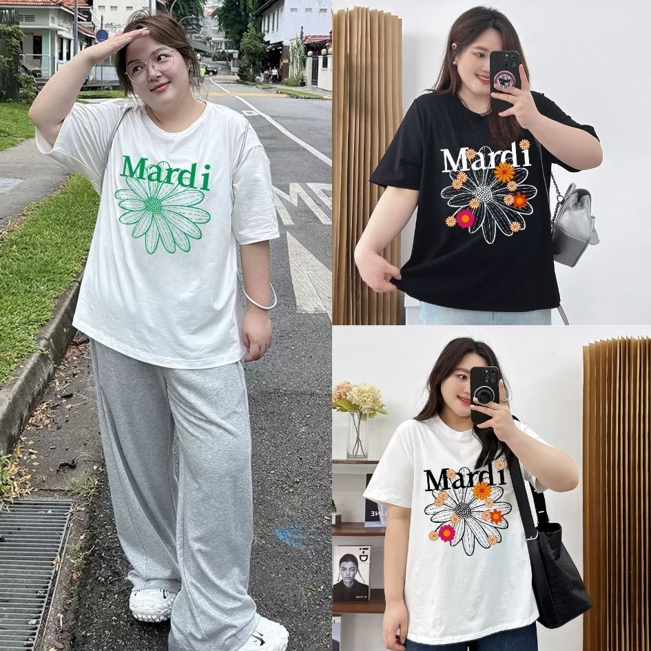 TeddyTee พร้อมส่ง เสื้อยืด oversize🎀สำหรับสาวอวบ พลัสไซส์ ผ้าคอตตอน ทรงหลวม พรางหุ่น ใส่สบาย สไตล์เกาหลี "mardi" flower