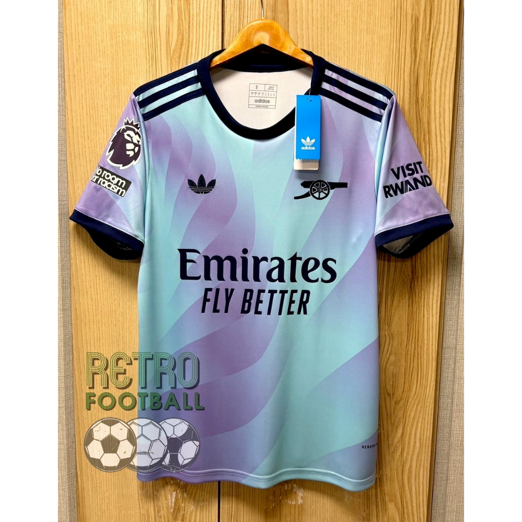 เสื้อฟุตบอล ทีม อาร์เซนอล 3A เกรดแฟนบอล Third ชุดสาม ปี 24/25 ฟลูออฟชั่นEPL ชื่อเบอร์นักเตะ ครบทุกคน