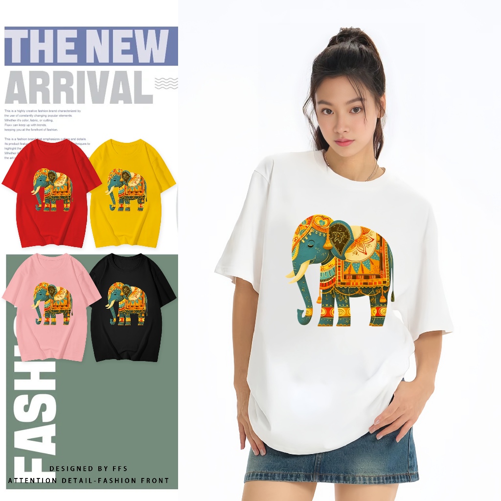 เสื้อยืดลายช้าง คอกลม แขนสั้น เสื้อยืดคู่รัก เนื้อผ้านุ่มใส่สบาย ส่งเร็ว ราคาส่ง