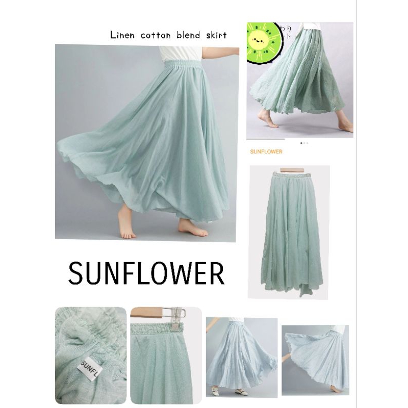 P55☘️SUNFL0WER กระโปรงยาวผ้าลินินผสมผ้าฝ้าย