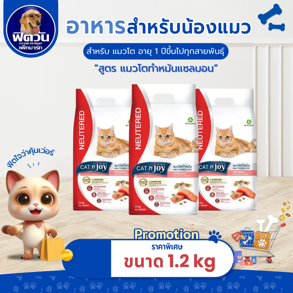 Cat n Joy Neutered แมวโต สูตรทำหมัน แซลมอน 1.2 kg{อาหารแมวเม็ด}