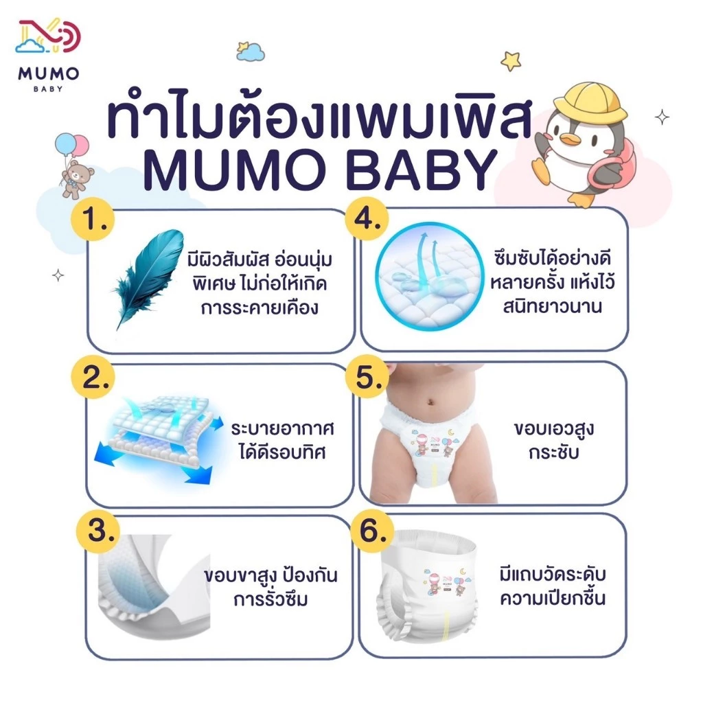 Mumo Baby Day&Night Pants ไซส์S-3XL กางเกงผ้าอ้อมเด็ก มูโมะเบบี้ แพมเพิสเด็ก (2แพ็คสุดคุ้ม) thumbnail 7