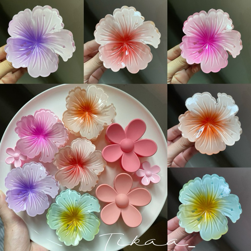 (พร้อมส่งจากไทย) กิ๊บดอกไม้ กิ๊บติดผม กิ๊บหนีบผมลายดอกชบา กิ๊ฟไปทะเล
