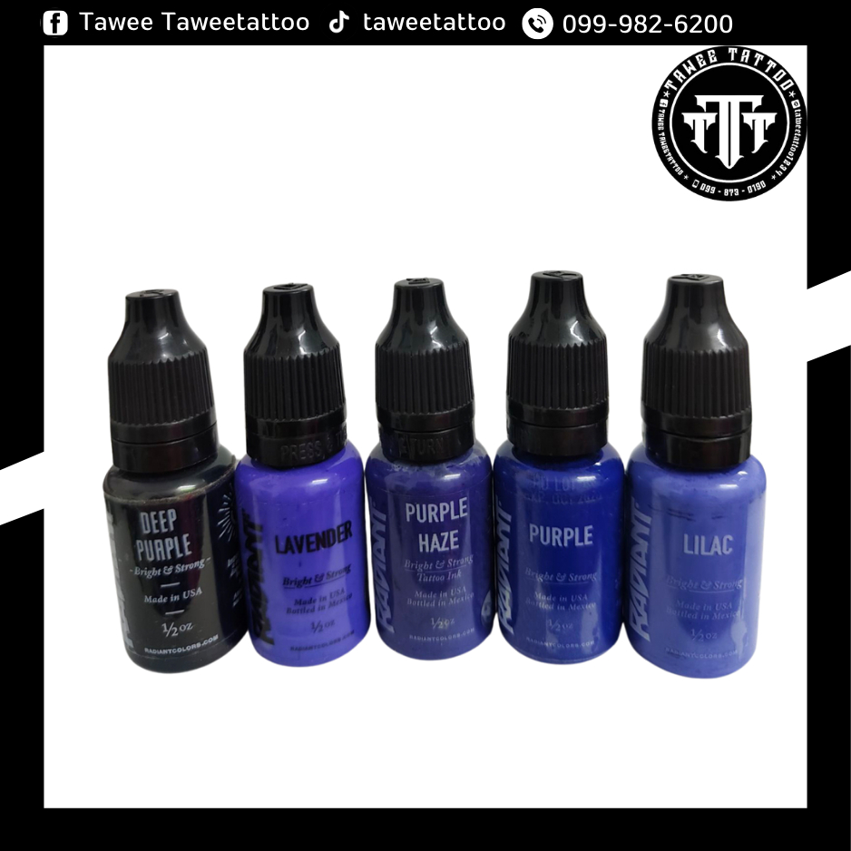 RADIANT 1/2 oz.​ เฉดสีม่วง​ สีเรเดียน สำหรับ​สักลาย​ TATTOO สีสด​สักติกง่าย​ ไม่หนืด​ รับประกัน​สีแท้​นำเข้า​ทุกขวด