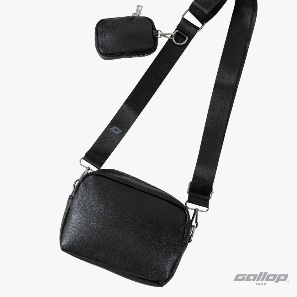 GALLOP : Men's Bag กระเป๋าหนังสะพายข้าง Leather Pocket Crossbody Bag รุ่น ACGB9022 สีดำ - Black / ราคาปกติ 1650.-