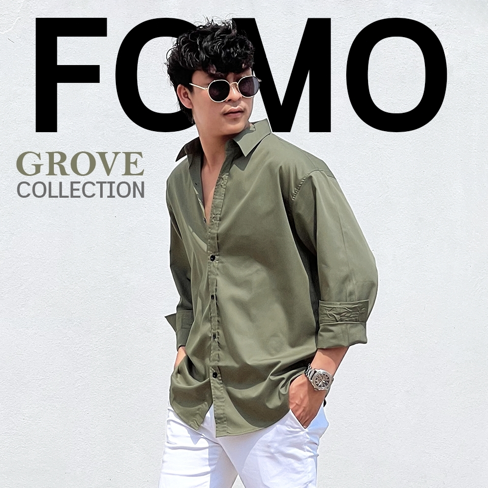 Fomo-เชิ้ตแขนยาว สีเขียวโอลีฟ เชิ้ตโทนสีเขียว เสื้อเชิ้ตสีเขียว เสื้อเดินป่า
