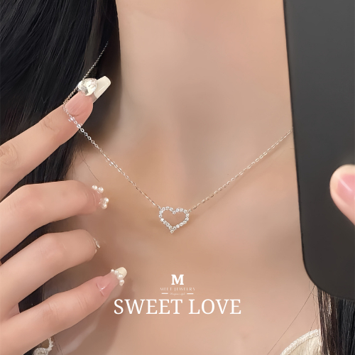 MEET💕พร้อมส่ง สร้อยเงิน Sweet love สร้อยเพชร สร้อยแฟชั่น สร้อยคอเงินแท้ สร้อยคอเกาหลี สร้อยคอเงิน