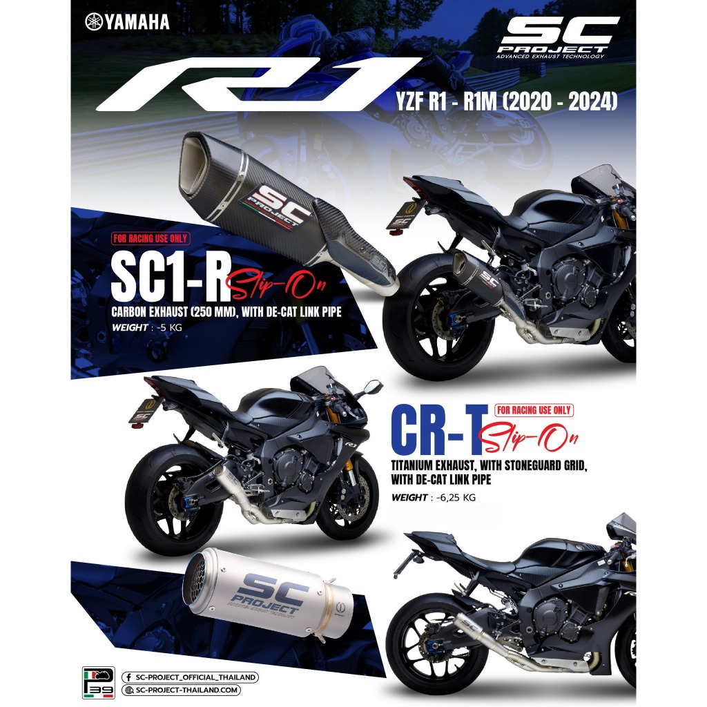 SC-Project ท่อไอเสียสำหรับ YAMAHA YZF R1 (2020 - 2022) - R1M | CR-T Muffler, Titanium (mesh on exit 