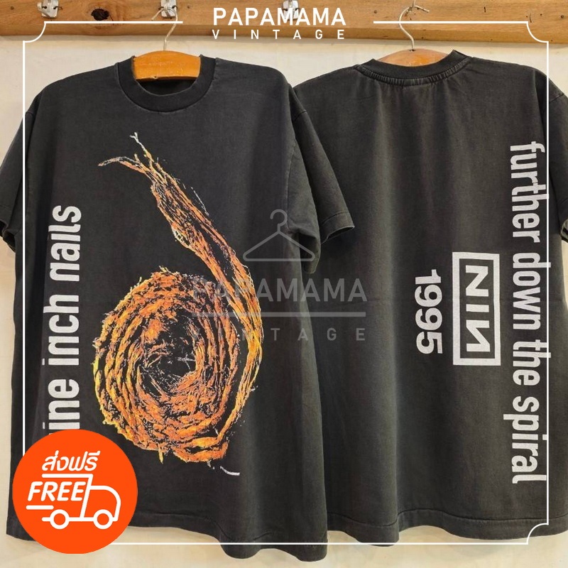 [ NINE INCH NAILS ] Futher down the spiral '95 Bio washed เสื้อทัวร์ โปรโมทอัลบั้ม วงร๊อค วินเทจ papamama vintage shirt