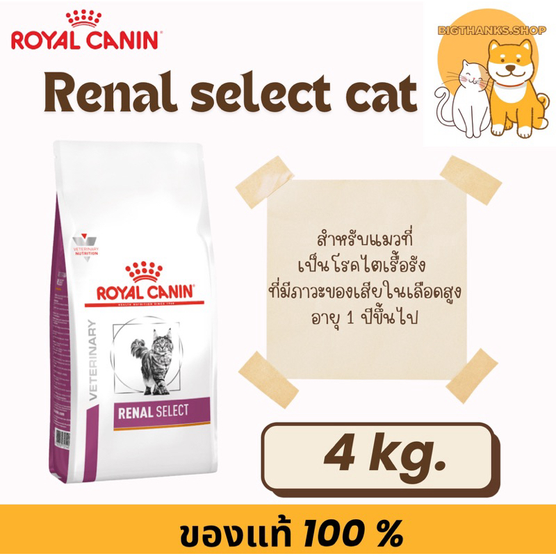 Royal canin Renal select 4 kg. Exp.04/2027 สูตรรักษาโรคไตสำหรับแมวกินยาก