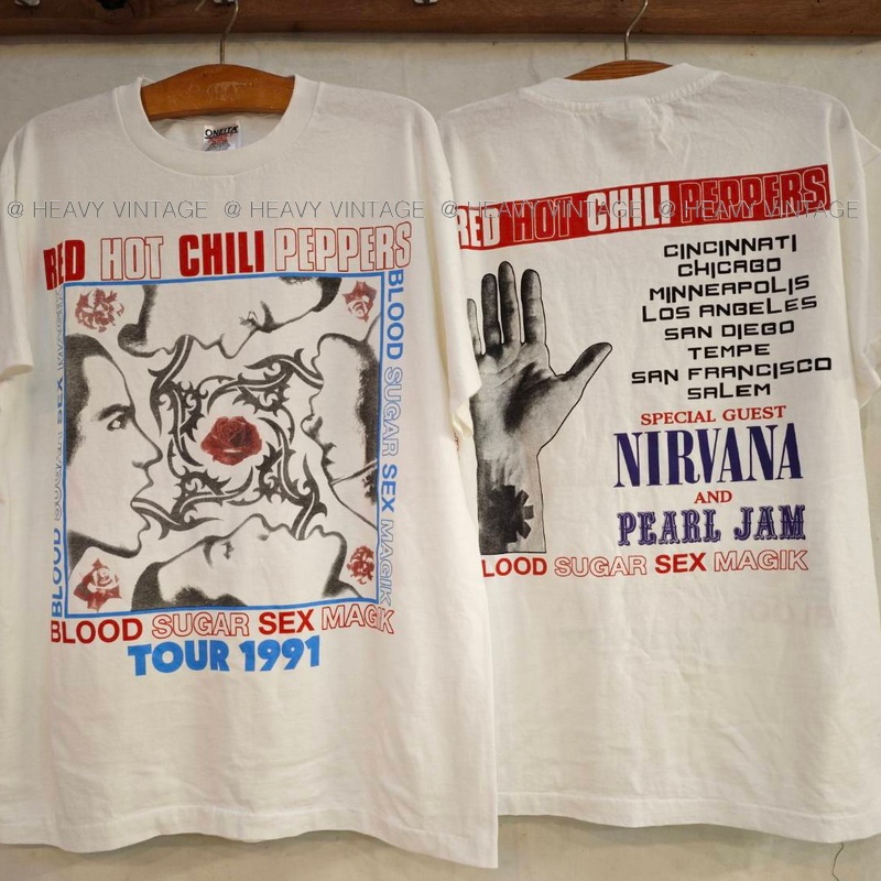 RED HOT CHILLI PEPPER BOOLD SUGAR SEX MAGIK TOUR 1991 เสื้อวินเทจ เสื้อทัวร์ วงร๊อค heavy vintage shirt