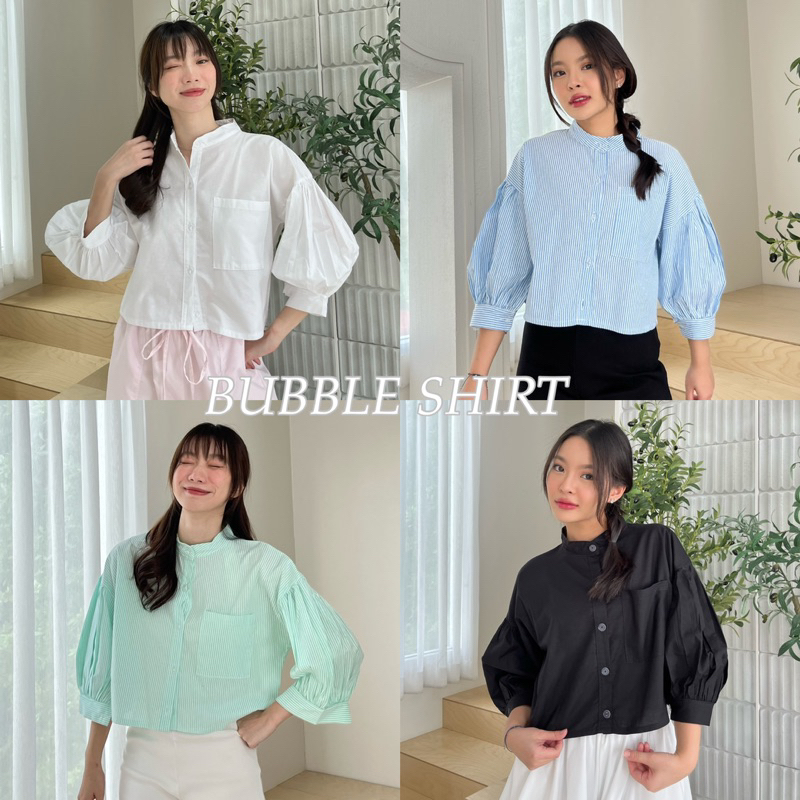 BUBBLE SHIRT - เสื้อเชิ้ตครอปทรงโอเว่อไซส์ ปลายแขนบอลลูน (nita.bkk)