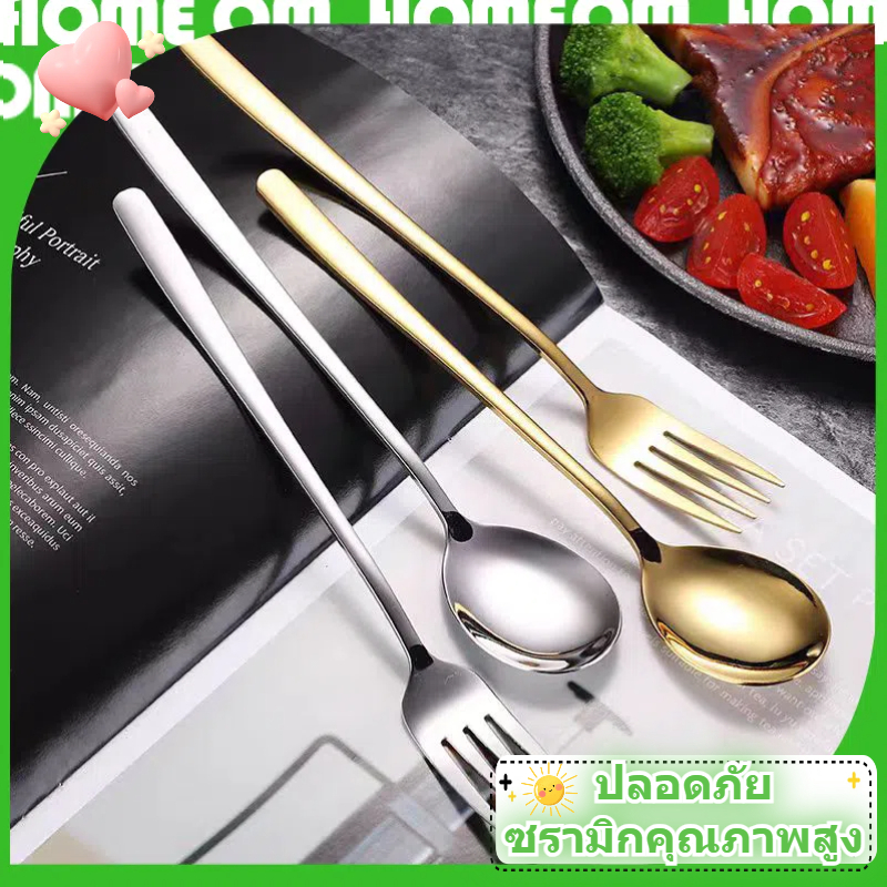 【พร้อมส่ง】ยาวช้อน&ส้อม-เกาหลี- แสตนเลส/1คู่- ช้อนสแตนเลสหนา ซมเนื้อสแตนเลสตัน ช้อนกลม ช้อนซุป Korean Tableware