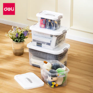 Deli กล่องเก็บของ กล่องเก็บของพลาสติก ลังพลาสติก จุของได้เยอะ มีฝาล็อก ใช้งานสะดวก วางซ้อนจัดระเบียบได้ Storage Box