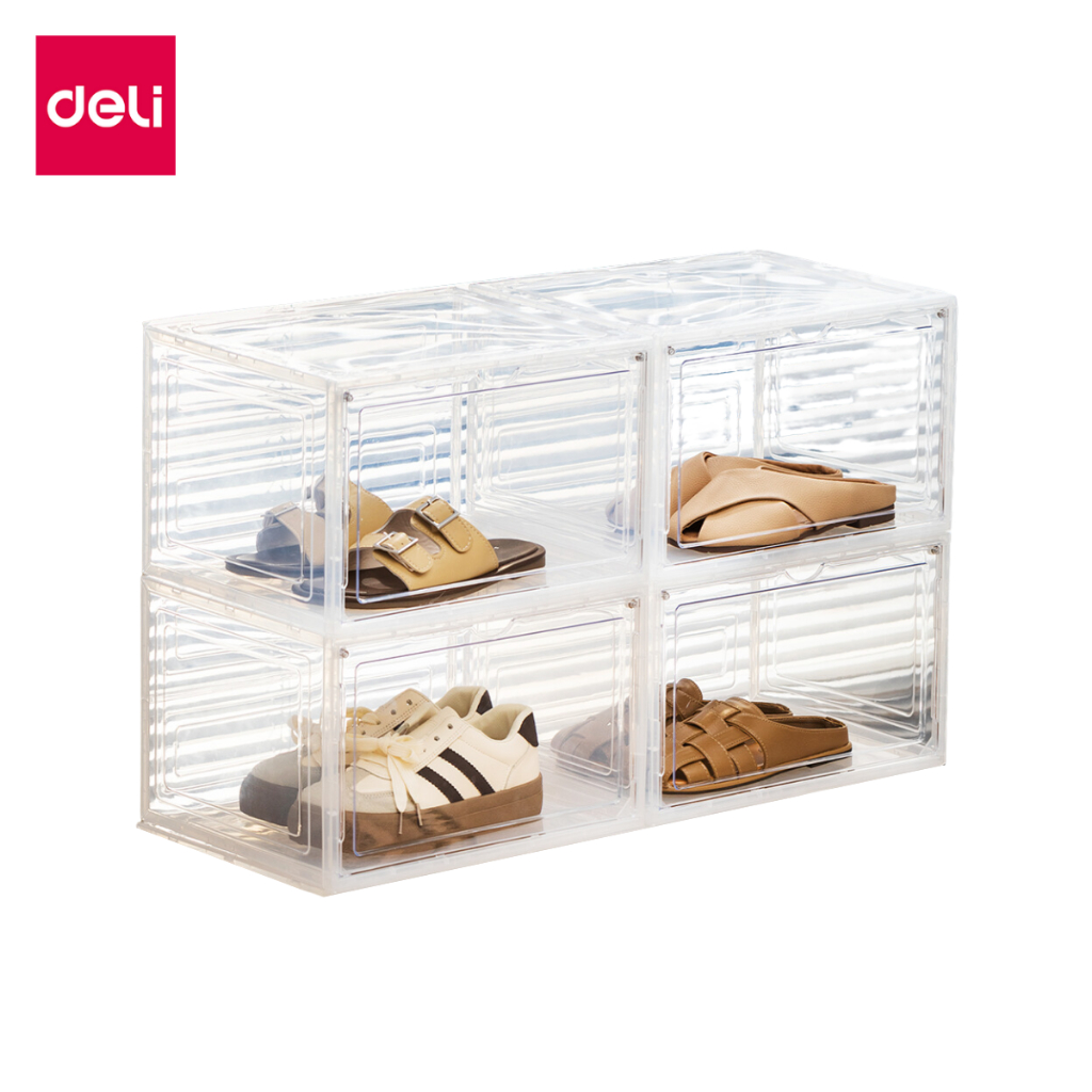 Deli กล่องใส่รองเท้า กล่องรองเท้า แบบโปร่งใส เปิดฝาหน้า วางซ้อนกันได้ แข็งแรง ทนทาน Shoe Box