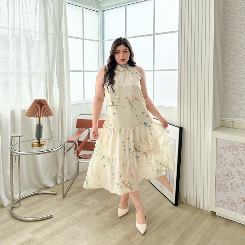 (TGEVQVL ลด 60.-) Lady M | Cutety Dress plussize เดรสสาวอวบ แขนกุด ผูกโบว์สวยๆ ใส่เที่ยว ใส่ออกงาน