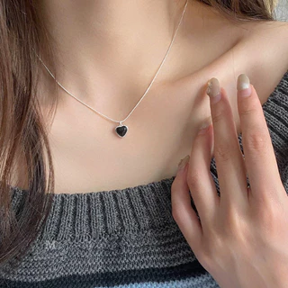 MEET💕ร่ำรวย ก้าวหน้า สร้อยคอเงินแท้ Black Onyx จี้สร้อยคอเงินแท้ ของขวัญให้แฟน ไม่ลอกไม่ดำ