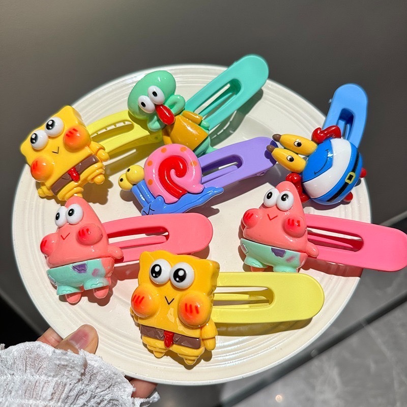 พร้อมส่ง! ราคา/ชิ้น กิ๊บหนีบปากเป็ด ตัวการ์ตูนสพันจ์บ็อบ ขนาดใหญ่ 3D สีสันสดใส สุดน่ารัก เนื้องานเกาหลี เกรดพรีเมียม