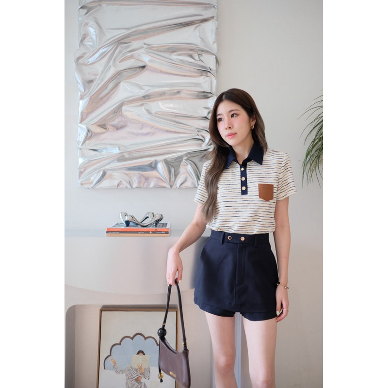BRITT NAVY SPENDEX POLO TOP