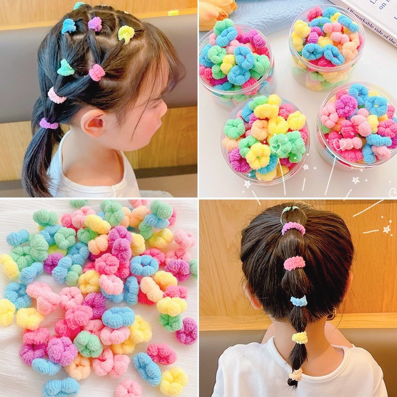 ลูกอมที่มีสีสันลูกไม้ฟรีเชือกผมผู้หญิงมูลค่าสูงเด็ก Headwear เครื่องประดับผม 100 ชิ้น