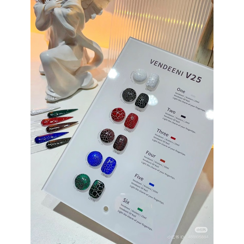 สีเจลสีแตก แบรนด์ Vendeeni. v25 มี 6 สี พร้อมชาร์ตสีจ้า