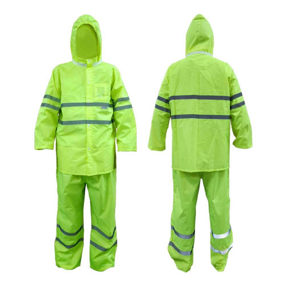 ⚠️⚠️⚠️ ชุดกันฝนสีเขียว เสื้อ-กางเกง ติดแถบสะท้อนแสง 3M รุ่น RG11