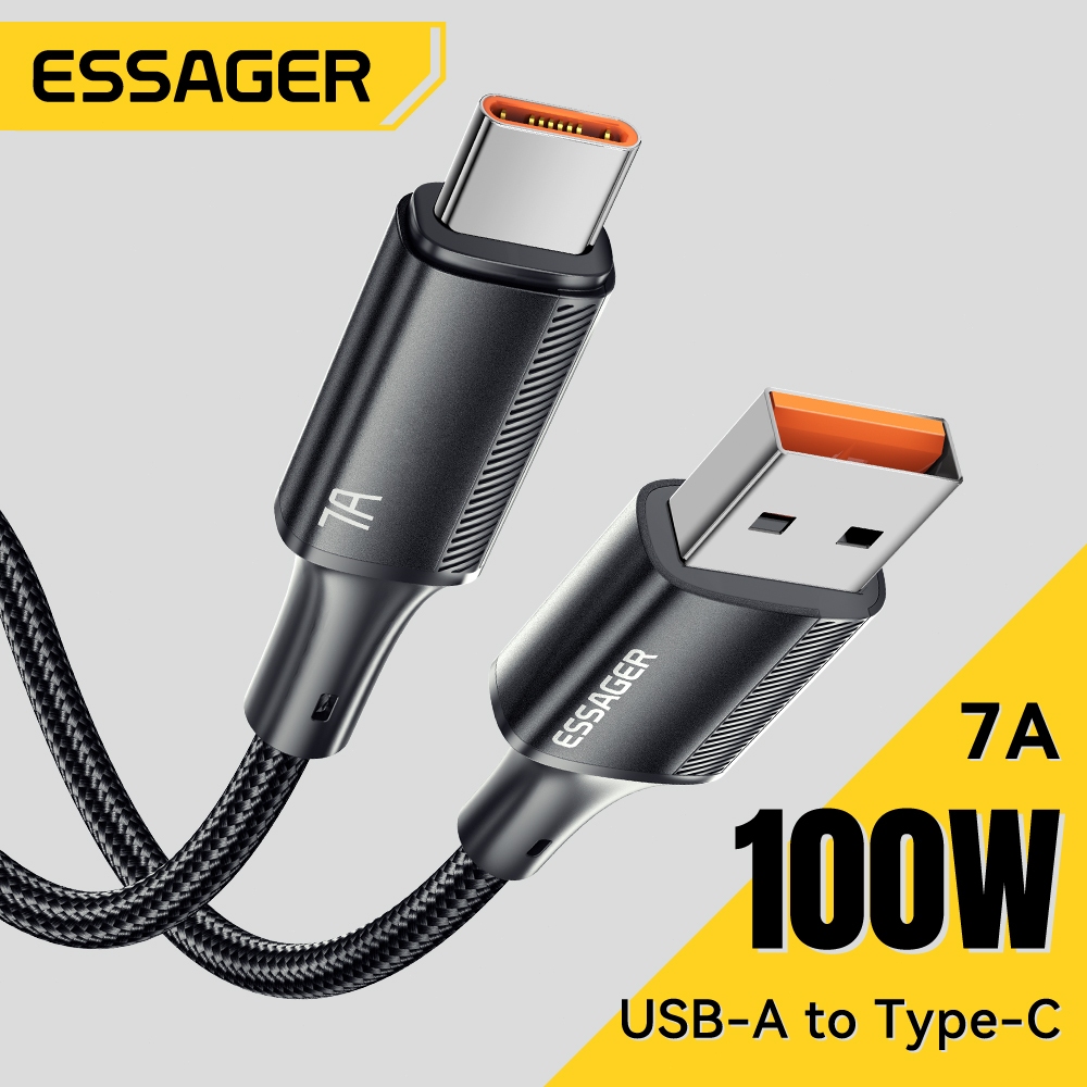 Essager สายเคเบิล USB to Type C ของ7A ชาร์จเร็ว ถ่ายโอนข้อมูลหลายโปรโตคอล USB2.0 480Mbps 100W สายเคเบิล Type C