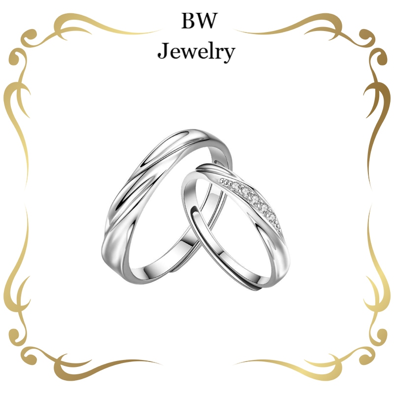 BW jewerly 2แพ็ คแหวนทองคำขาว  แหวนคู่ แหวนสัญลักษณ์แห่งความรัก  ของขวัญวาเลนไทน์  （สามารถปรับขนาดได้）