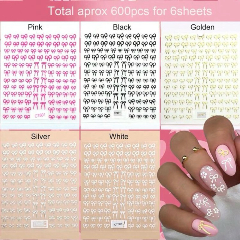ST.365 ร้านไทย พร้อมส่ง สติกเกอร์ติดเล็บ 3-D (C-7501) ลายโบว์ มีให้เลือก 6 สี