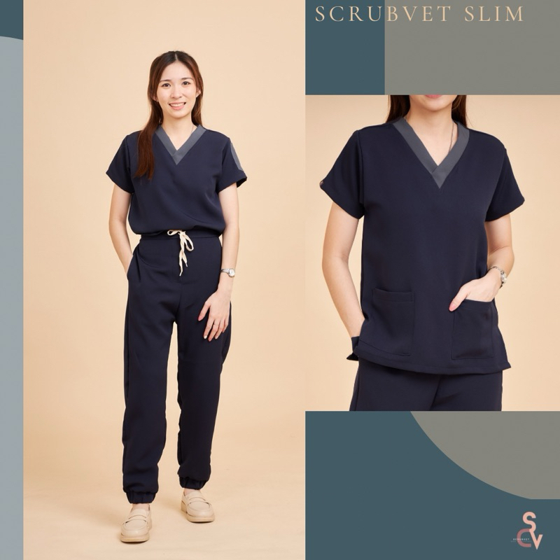 [พร้อมส่ง!!!] scrubvet [รุ่น SLIM] : ชุดสครับสีกรม (เสื้อ+กางเกง)