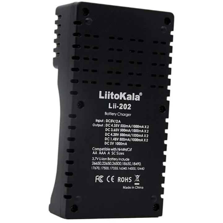 LiitoKala Lii-202 เครื่องชาร์จถ่าน รางชาร์จ 1.2v 3.7v 2 ช่อง ชาร์จไว ตัดไฟเอง รองรับถ่าน AA / AAA 18650 26650 10440