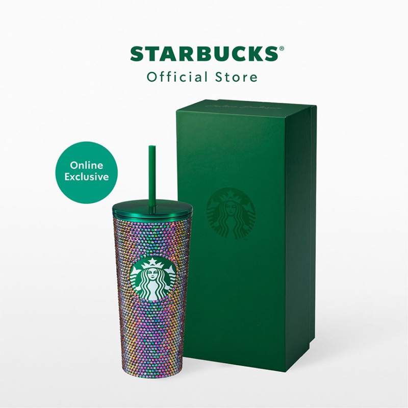 [พร้อมส่ง] Starbucks Stainless Steel Bling Green Rhinestone Cold Cup 16oz.Thailand Exclusive