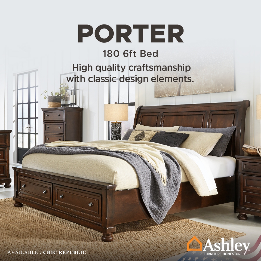 Ashley เตียงนอนไม้ ขนาด 6 ฟุต รุ่น PORTER/180,6ft Bed