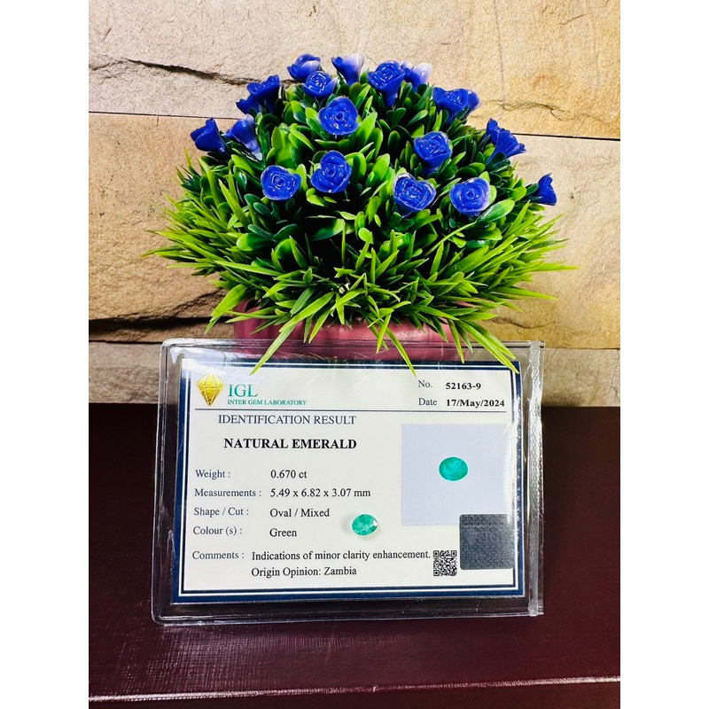 มรกตZambiaแท้Natural Emeraldพร้อมใบเซอร์IGL