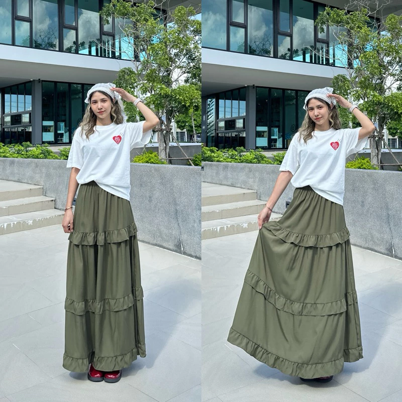 กระโปรงแต่งระบาย3ชั้นเอว24-40ผ้าครัชนุ่มใส่สบาย**มีซับในเฉพาะสีขาว