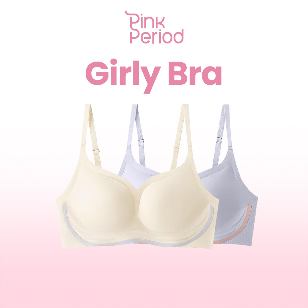 Pink Period Bra บราดูมๆดันทรง เสื้อชั้นในผู้หญิง ไร้ขอบ ใส่สบายๆ ระบายอากาศ ป้องกันการหย่อนคล้อย