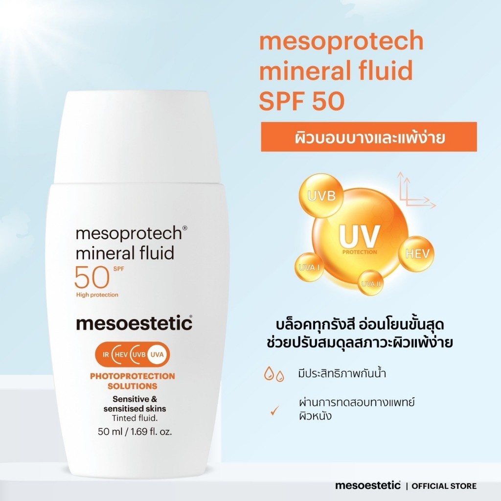mesoprotech® mineral fluid spf 50+ - ครีมกันแดดเนื้อบางเบา ออกแบบพิเศษสำหรับผู้ที่มีผิวแพ้ง่าย