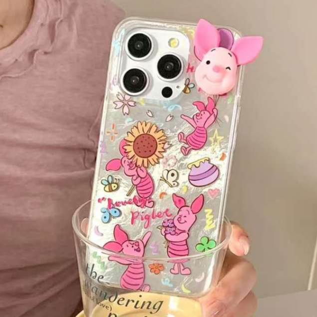 🍐ของมาใหม่🍐การ์ตูน Piglet สีชมพู ฉ่ำวาว เคสไอโฟน 12 13 14 15 pro max หวานสวย น่ารัก ผีเสื้อ case for