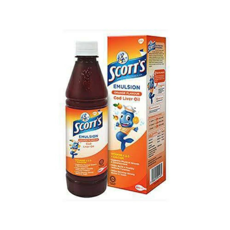 SCOTT’S Emulsion สก๊อต อิมัลชั่น น้ำมันตับปลา บำรุงร่างกาย รสส้ม อร่อยมาก ขนาด 200 ml (3406)