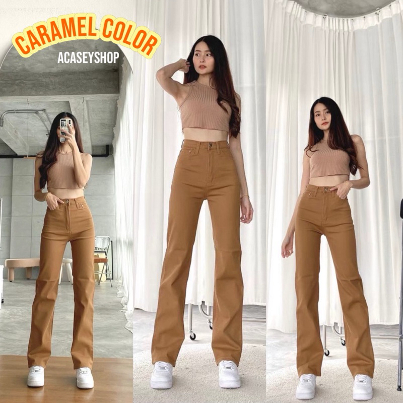 Acasey กางเกงยีนส์ขายาวผู้หญิง ขากระบอก เอวสูง ผ้ายืดนิ่ม ทรงสวยมาก ถุงซิบ XOXO & CHU 5kgCollection - รูปที่ 6