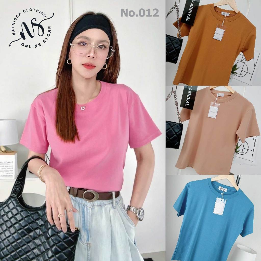 012 เสื้อยืด คอกลม แขนสั่นเบสิค ฟรีไซส์ อก 36-40 ยาว 23 ผ้ายูนิโคล่ ไม่ต้องรีด ผ้าไม่ย้วย เสื้อผ้าแฟชั่นผู้หญิง