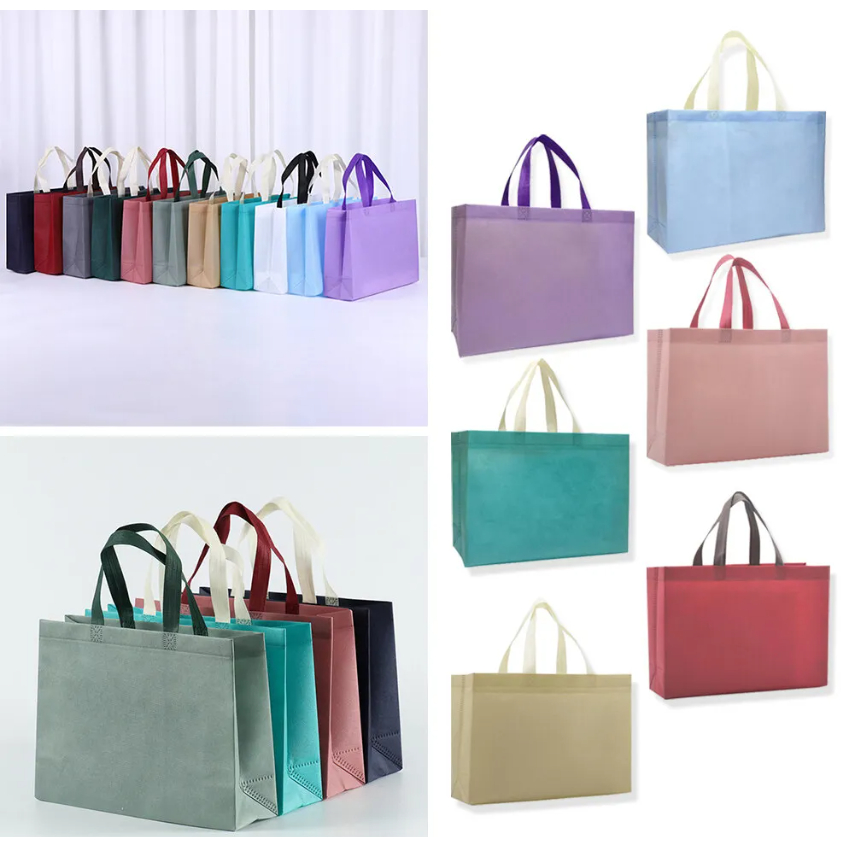 พร้อมส่ง ถุงผ้าสปันบอนด์ ถุงช้อปปิ้งลดโลกร้อน แบบพกพา สีทูโทน ขยายข้าง ถุงผ้าไม่ทอพับได้ หนา 70 แกรม
