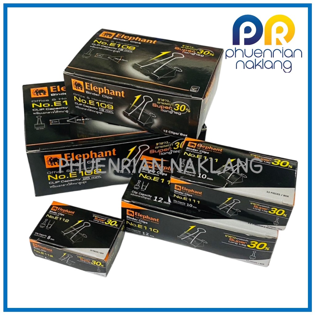 (ใช้โค้ด INCML11 ลด 50% สูงสุด 100) คลิปดำ ตราช้าง รุ่น E112 E111 E110 E109 E108 (กล่อง12ตัว)