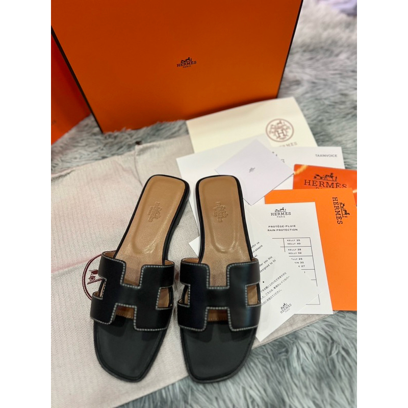 รุ่นขายดี รองเท้าแตะ H แบบสวม งานเหมือนที่สุด พื้นไม้ พร้อมส่ง (size36-40)แถมกล่อง อุปกรณ์ครบชุด สินค้าถ่ายจากงานจริง