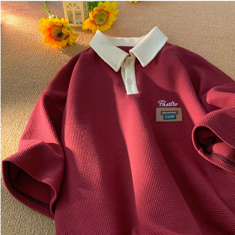 เสื้อโปโลแขนสั้นชาย งานปักอักษร ผ้าวาฟเฟิล Shirt Man Clothing สุภาพบุรุษ คอปก ผู้ชาย - รูปที่ 2