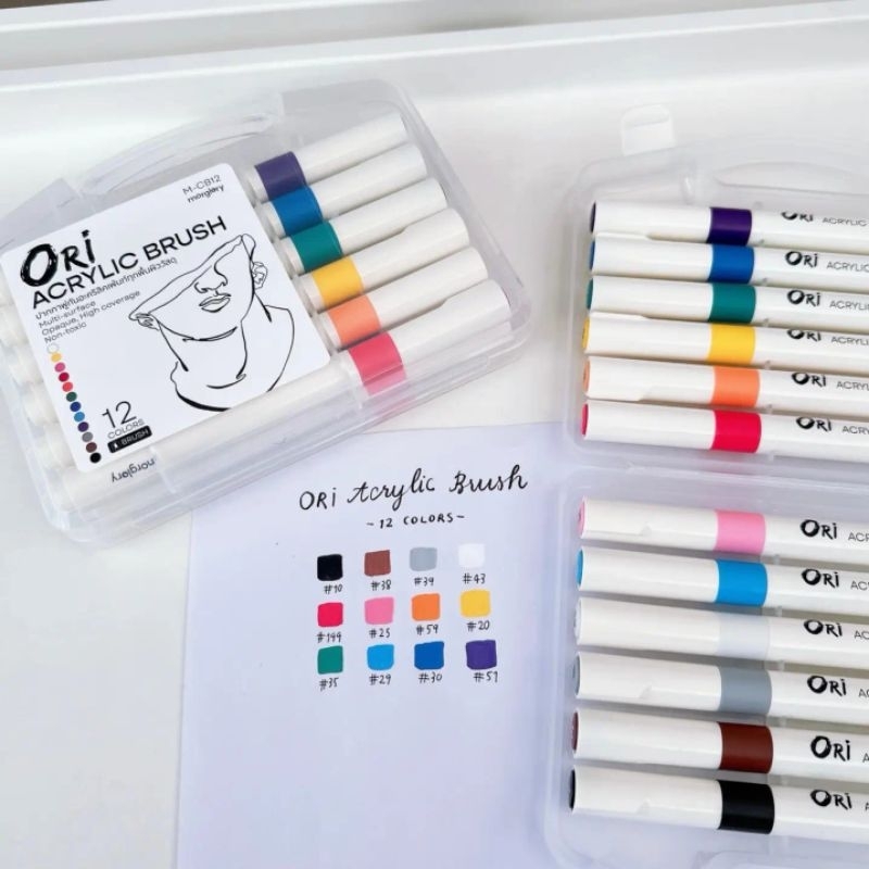 ปากกาพู่กัน​สี ปากกาเพ้นท์อะคริลิค​ Ori​ Acrylic​ Brush​ 12สี​ 24สี