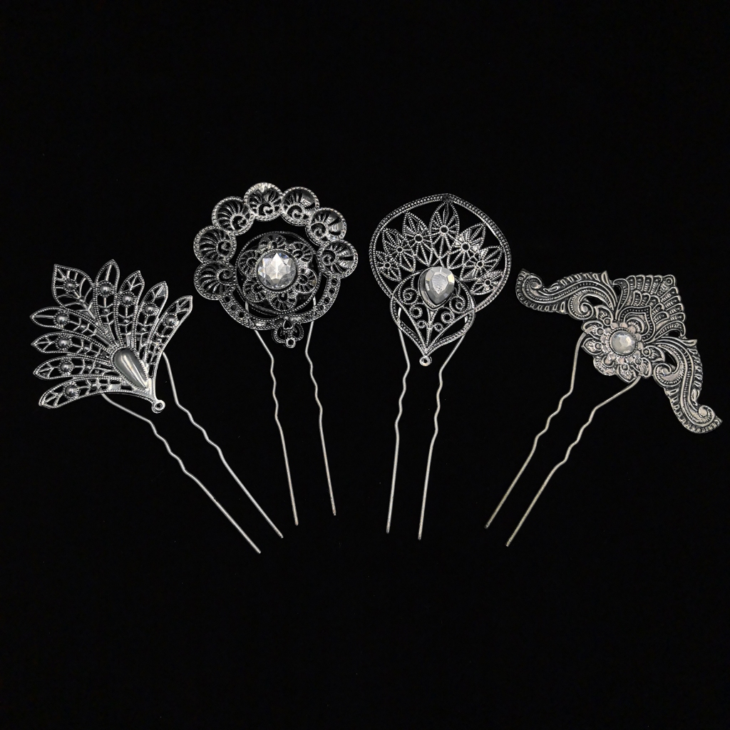 Vintage jewelry ปิ่นปักผม ชุดไทย ปิ่นปักผมออเจ้า เล็ก เครื่องประดับผม สีทอง เพชร