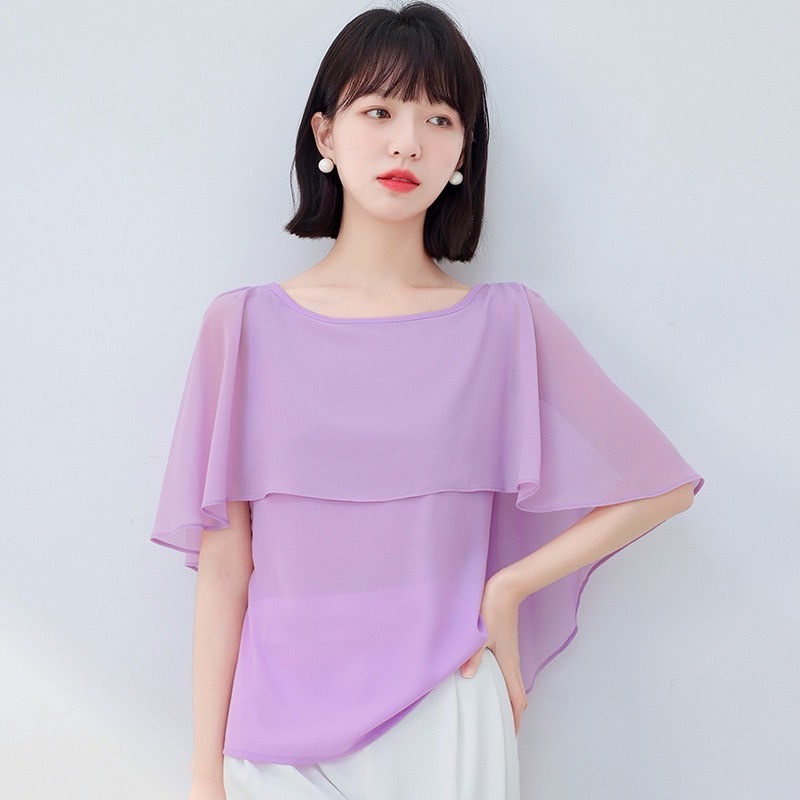 เเสื้อชีฟองแขนระบาย สไตล์เกาหลี พร้อมซับใน ตัดโดยช่างไทย
