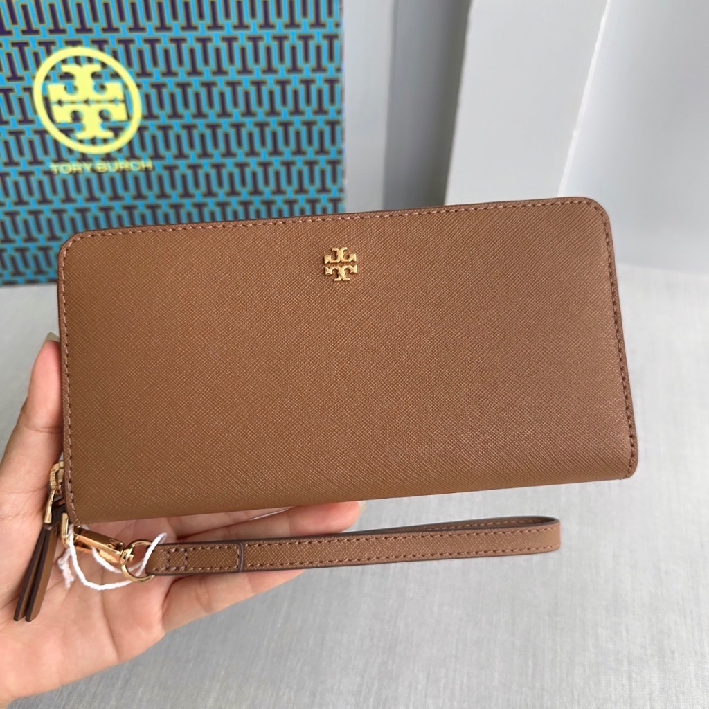 Tory Burch Emerson Zip Continental Wristlet Wallet ⚜️ กระเป๋าสตางค์ผู้หญิง หนังซาเฟียโน แบบซิปรอบ มี