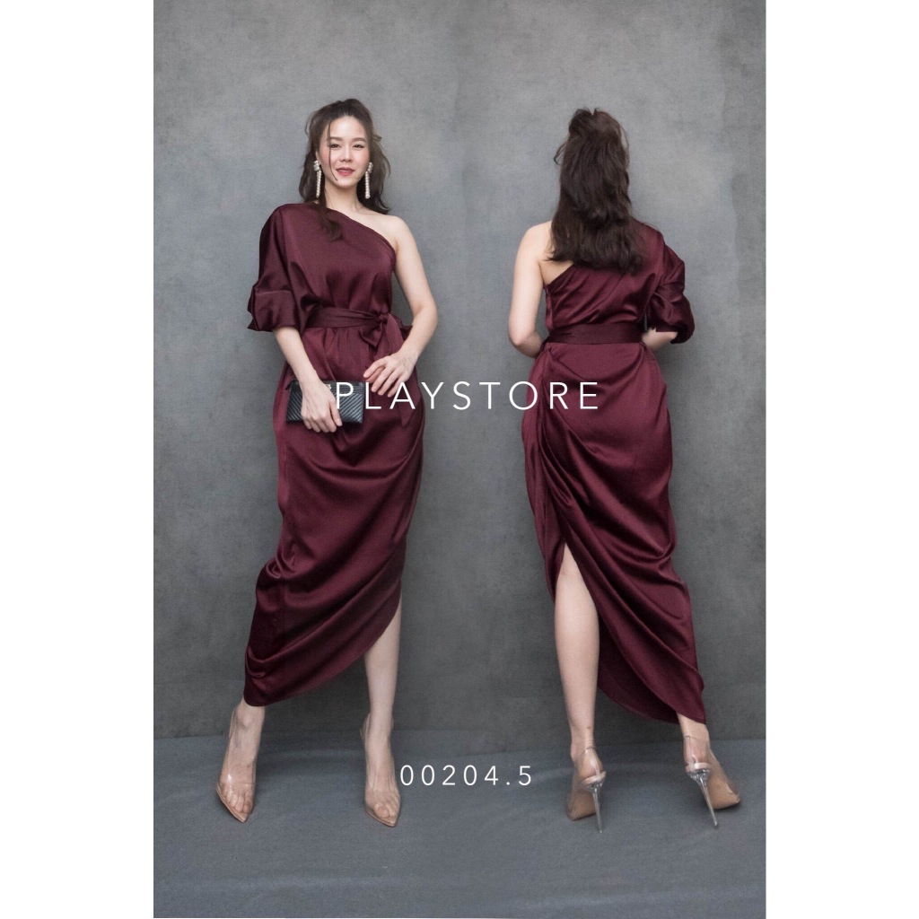 🔖Mirrorsister 00204.5 เดรสออกงาน ทรงเก๋ ข้างนึงแขนยาว ข้างนึงเว้าไหล่เดียว ชายเฉียงทำให้รูปร่างดูเพรียว ใส่สบาย มีสายผูก รูปที่ 6